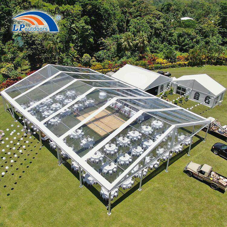 Grande tente de chapiteau transparente avec cadre en aluminium de 30m, pour événement extérieur de fête de banquet de mariage